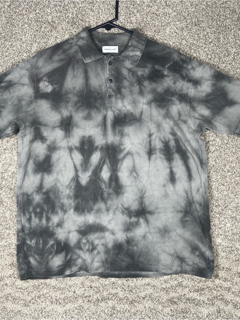 John Elliott Lunar Polo Shirt Mens 1 Gray Tie Dye Cotton Made‎ in Japan Small